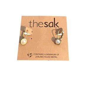 The Sak Recycled Metal Earrings Gold Tone Dangle Faux Pearls Leverback .75" New